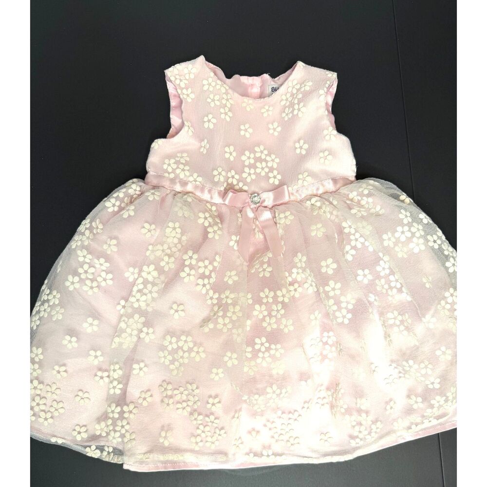Blueberi Boulevard 24M Pink Floral Tulle Party Dress Bow Special Occasion EUC